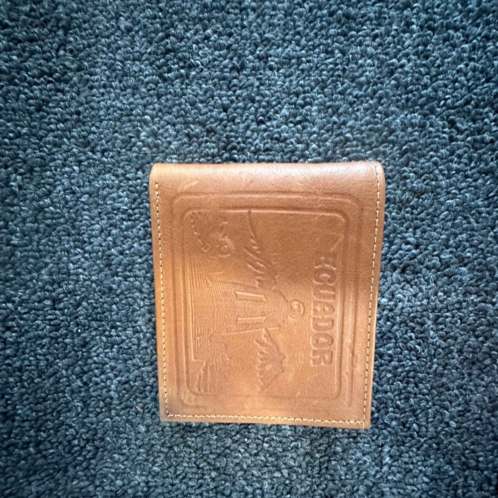 Vintage Ecuador Souvenir Bifold Wallet Embossed Brown Travel Wallet